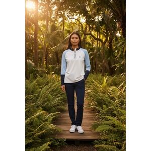 FootJoy FJ Womens Golf Pullover White Blue Long Sleeve Quarter‎ Zip Size M